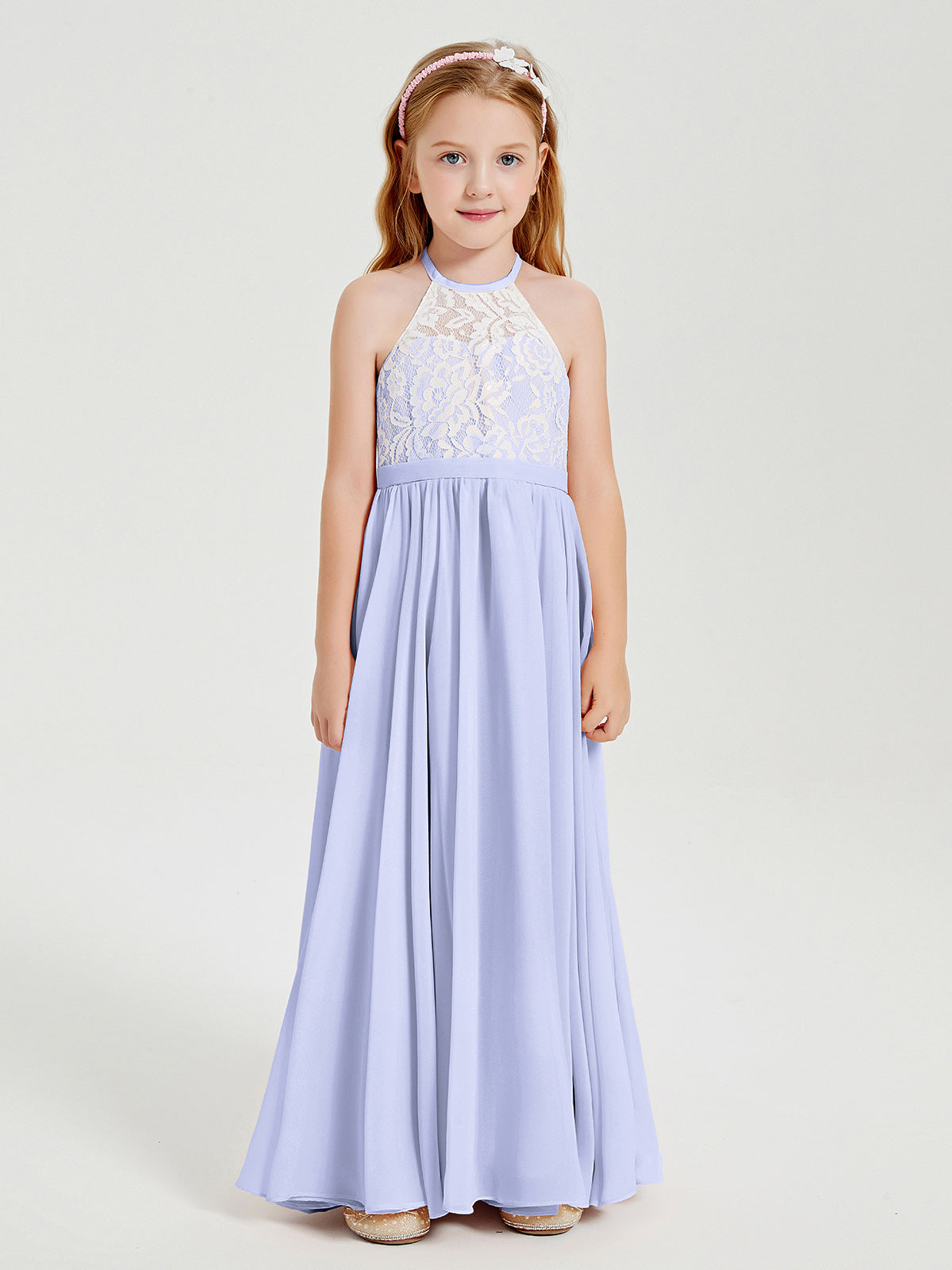 Lace Top Long Chiffon Bridesmaid Dresses Lavender